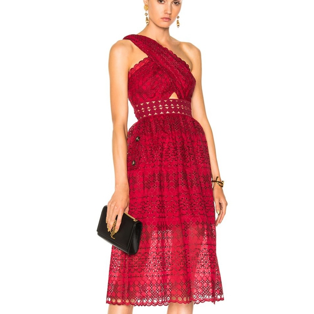Deep Red Self Portrait One Shoulder Dress